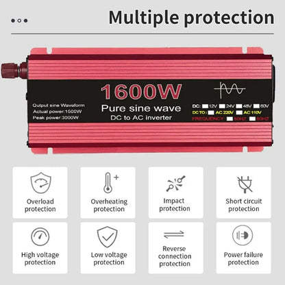 Pure Sine Wave Inverter DC 12V/24V To AC 110V/220V 1000W 1600W 2000W 2200W Portable Power Bank Converter Solar Inverter