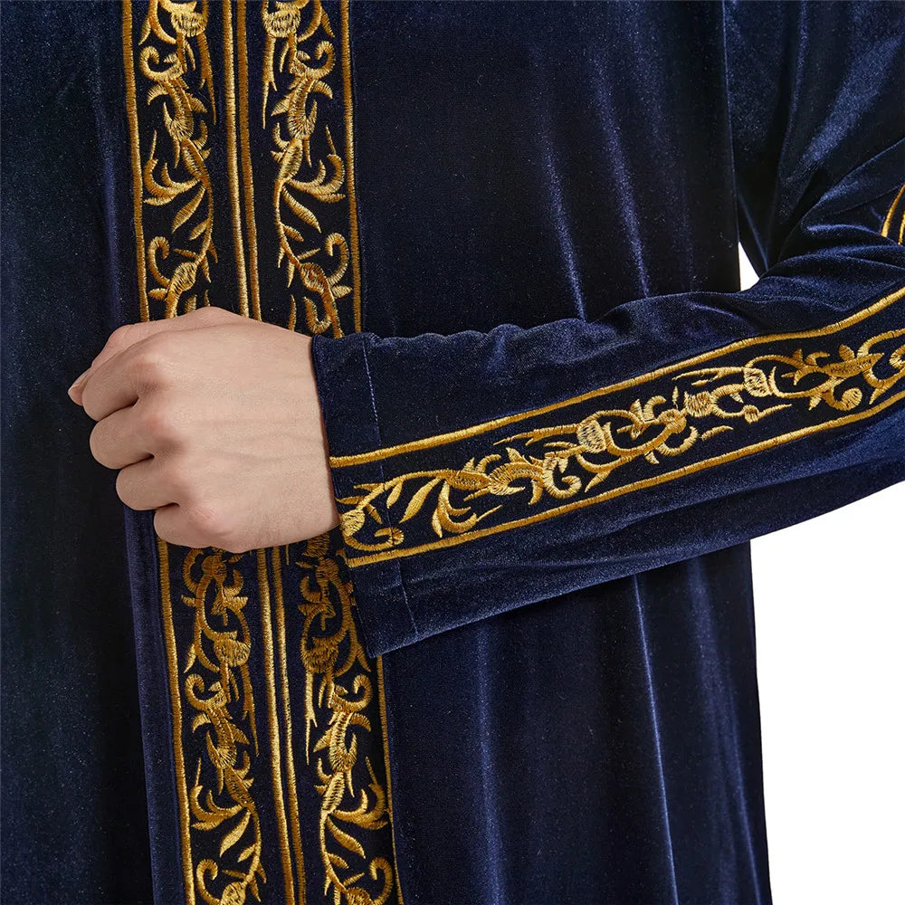 Ramadan Muslim Men Velvet Jubba Thobe Warm Kaftan Islam Clothing Eid Saudi Arabic Robe Thoub Thawb Dubai Abaya Dress Gown Abayas