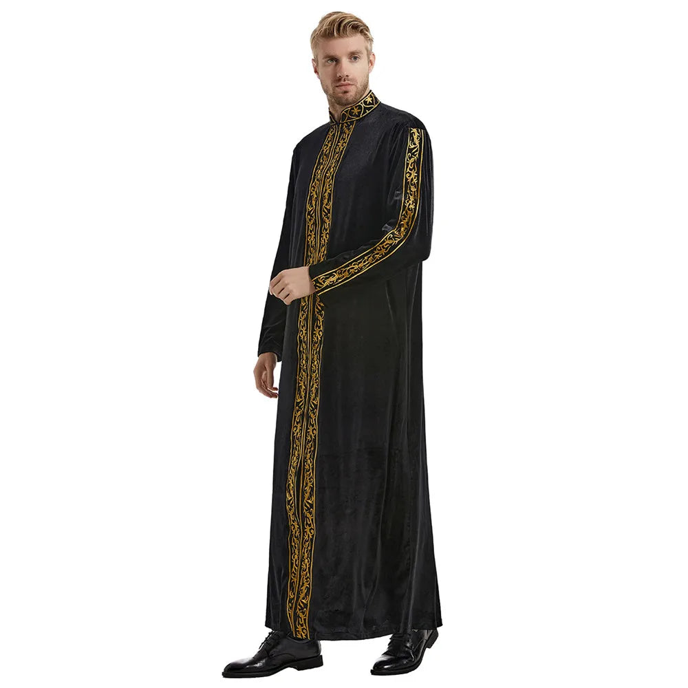 Ramadan Muslim Men Velvet Jubba Thobe Warm Kaftan Islam Clothing Eid Saudi Arabic Robe Thoub Thawb Dubai Abaya Dress Gown Abayas