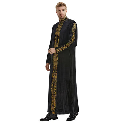 Ramadan Muslim Men Velvet Jubba Thobe Warm Kaftan Islam Clothing Eid Saudi Arabic Robe Thoub Thawb Dubai Abaya Dress Gown Abayas
