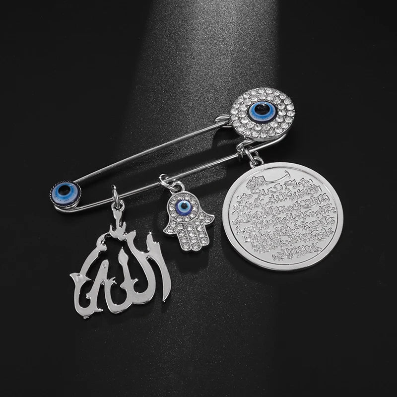 Exquisite Shiny Zircon Islamic Muslim Allah Brooch Arabian Religious Evil Eye Brooch Men Women Popular Clothing Matching Gifts
