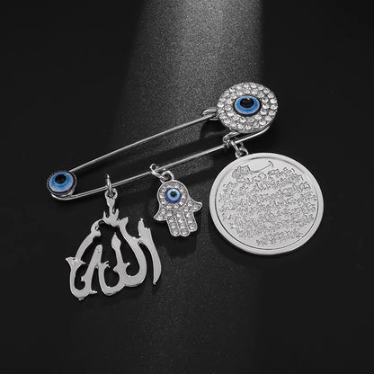 Exquisite Shiny Zircon Islamic Muslim Allah Brooch Arabian Religious Evil Eye Brooch Men Women Popular Clothing Matching Gifts