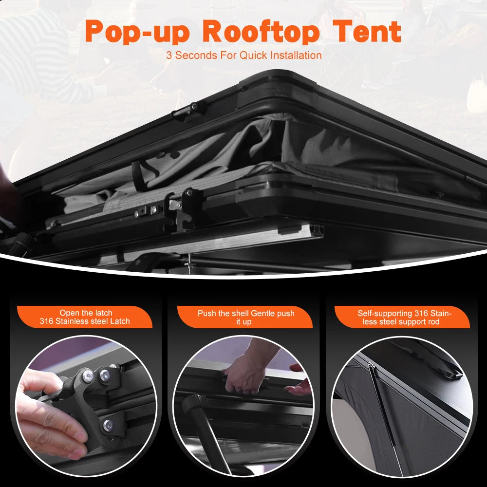 New Upgrade Automatic Rooftop Tent Durable 4-Sided Window With Sturdy Aluminium Roof Top Pop-Up Triangle Hard Shell For Camping