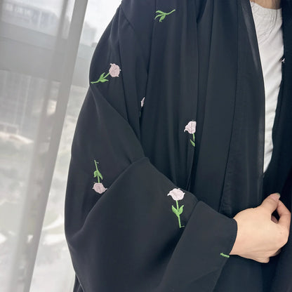 Flower Open Abaya Kimono Embroidery Muslim Abayas for Women Dubai Luxury Turkey Kaftan Hijab Robe Ramadan Eid Islamic Clothing