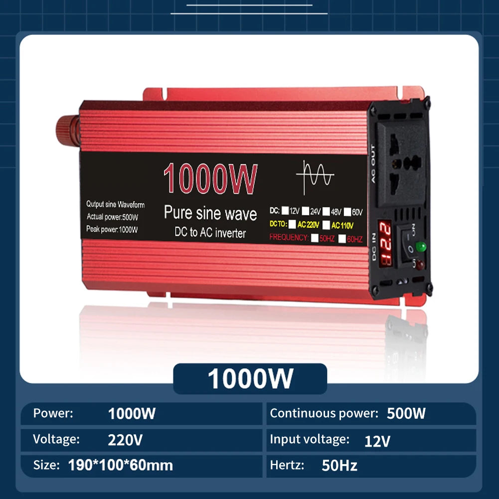 Pure Sine Wave Inverter DC 12V/24V To AC 110V/220V 1000W 1600W 2000W 2200W Portable Power Bank Converter Solar Inverter