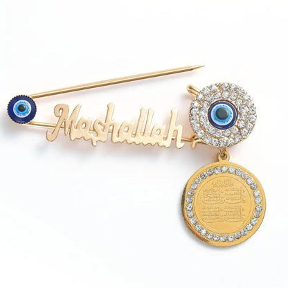 Exquisite Shiny Zircon Islamic Muslim Allah Brooch Arabian Religious Evil Eye Brooch Men Women Popular Clothing Matching Gifts
