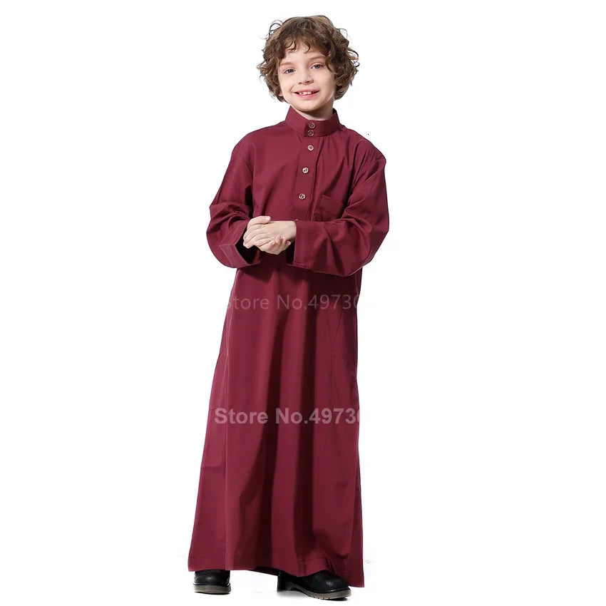 Muslim Robe Teenager Kids Saudi Arabia Pakistan Boy Thobe Middle East Full Sleeve Jubba Islamic Clothing Men Party Thobe Kaftan