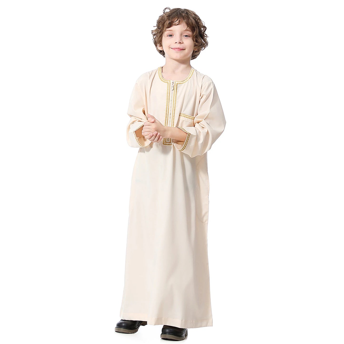 Muslim Saudi Arab Boys Robe Dishdasha Kids Abaya Kaftan Prayer Islam Clothing Long Sleeve Thobe Middle East Teenage Dress Dubai