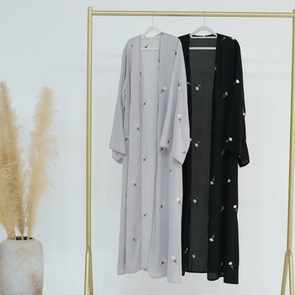 Flower Open Abaya Kimono Embroidery Muslim Abayas for Women Dubai Luxury Turkey Kaftan Hijab Robe Ramadan Eid Islamic Clothing