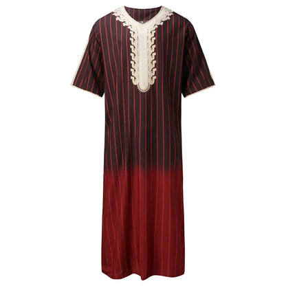 Mens Muslim Stripe Jubba Kaftan Dishdash Thobe Saudi Arab Muslim Clothing Long Sleeve Maxi Robe New Caftan Dubai Robe A50