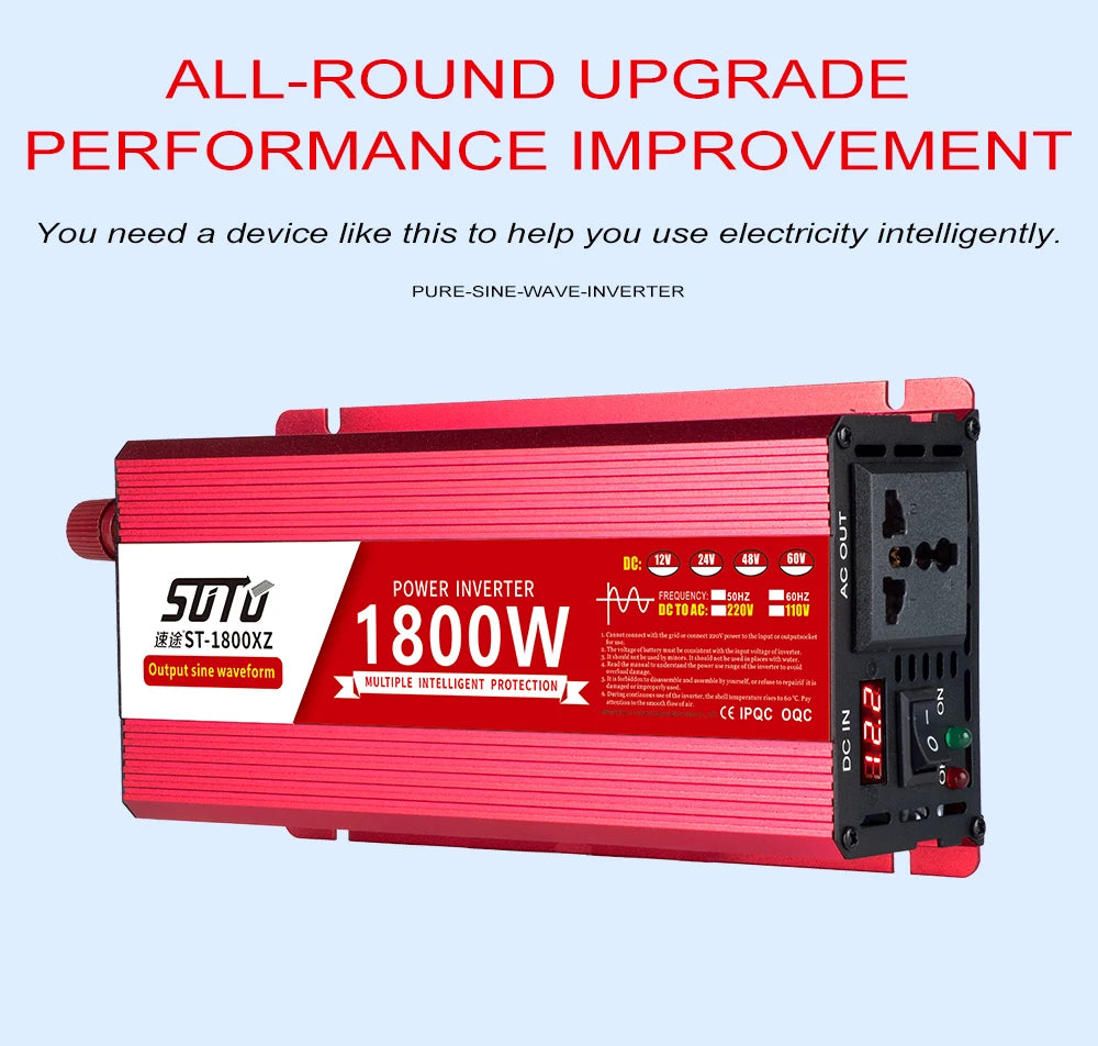 pure sine wave inverter 12V to 220V 1600W 2200W 3000W 4000W DC to AC voltage converter 12 220 mini-car power supply