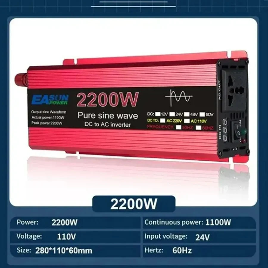 Pure Sine Wave Inverter DC 12V/24V To AC 110V/220V 1000W 1600W 2000W 2200W Portable Power Bank Converter Solar Inverter