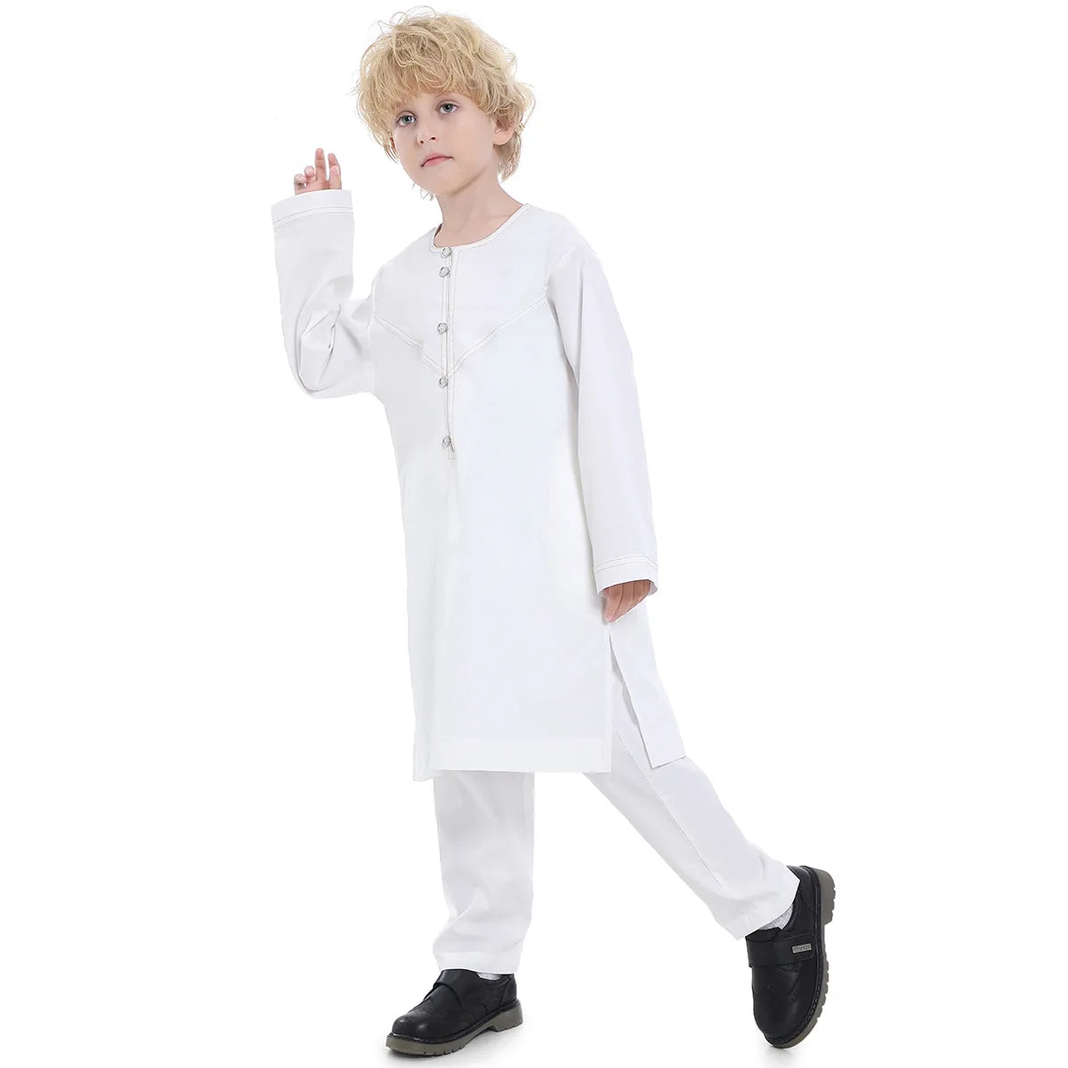 2025 Muslim Kids Jubba Thobe Arab Boy Thobe Children Abaya Ramadan Dress Pant Set 2 Piece Caftan Robe Kaftan Musulman Ensembles