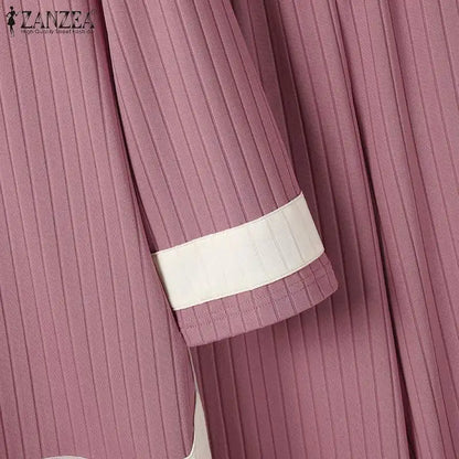 2024 ZANZEA Women Vintage Muslim Sets 2PCS Summer Islamic Clothing Eid Mubarek Ramadan Outifits Patchwork Blouse Trousers Suits