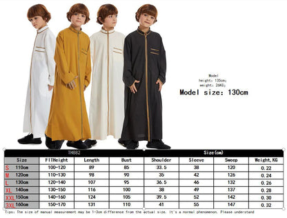 Saudi Dubai Turkey Front Zipper Abayas For Kids Boys Muslim Clothing Children Jubba Thobe Kaftan Full Cover Robe Dress TH882