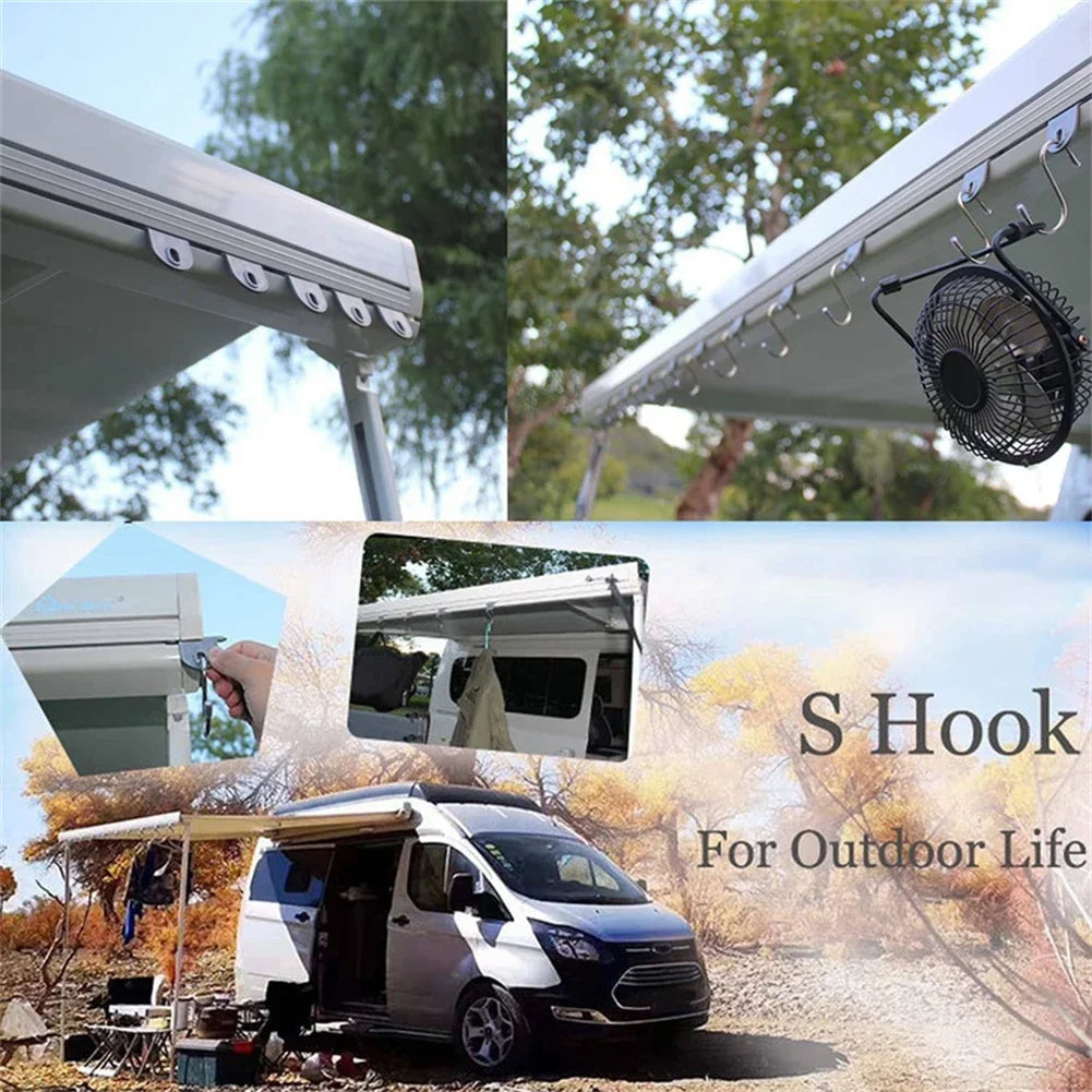 8 Pcs S Shaped Camping Awning Hooks Clips RV Tent Hangers Light Hangers With Holes For Caravan Camperb Accessories