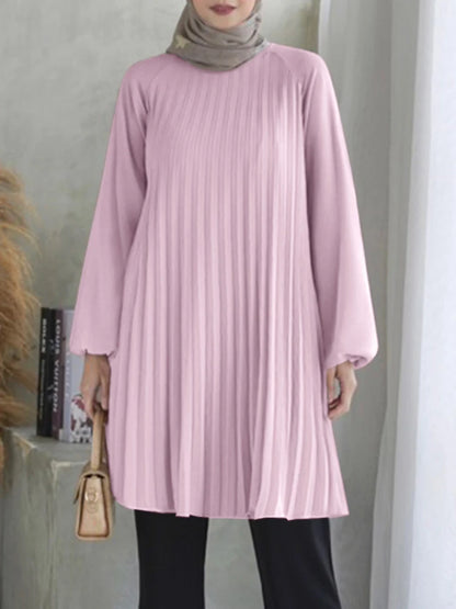 Fashion Women Long Sleeve Pleated Tops ZANZEA Autumn Muslim Blouse Long Shirt Ramadan Abaya Turkey Kaftan Solid IsIamic Clothing