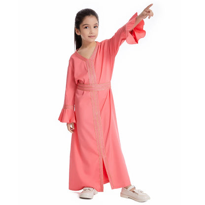 Kids Muslim Girls Abaya Prayer Long Maxi Dress Turkey Kaftan Arab Robe Dubai Islam Morocco Eid Party Ramadan Holiday Gown Caftan