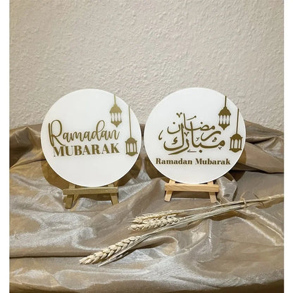 2pcs Ramadan Mubarak Acrylic Sign Table Centerpiece Decor Ramadan Kareem Eid Mubarak Muslim Islam Ramazan Eid Decor Easel