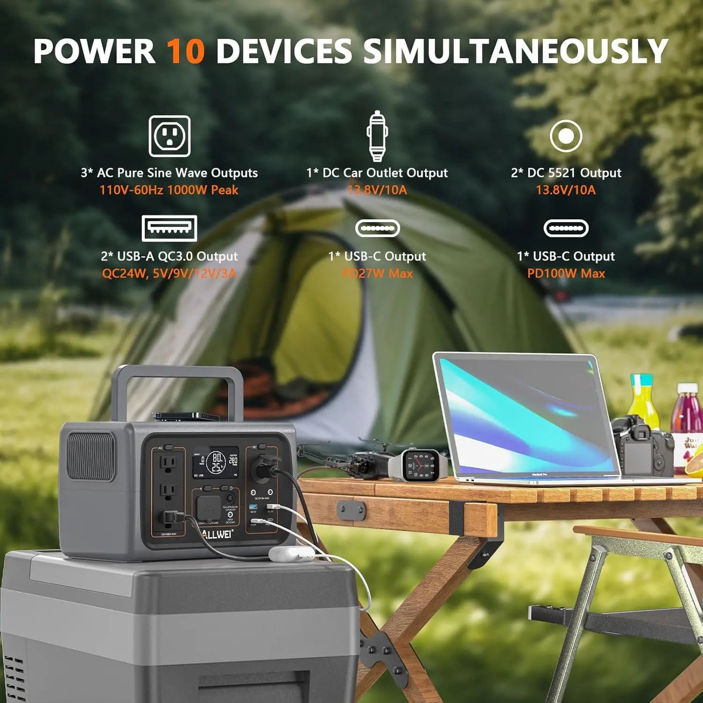 Portable Power Station 500W 512Wh LiFePO4 Battery UPS Function 2.5Hrs Fast Charge 3 AC Outlets Solar Generator
