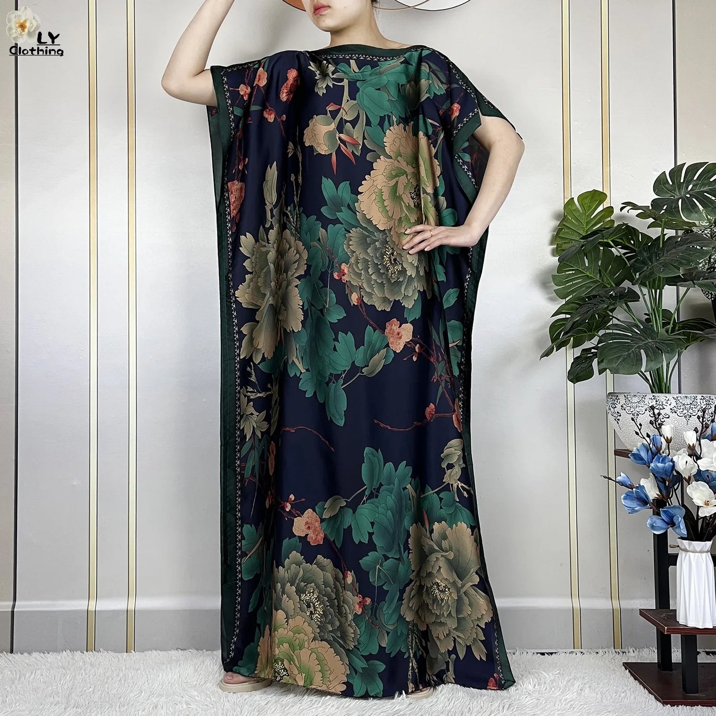 Muslim Abayas For Women 2023 New Fashion Printed Silk Soft Loose Femme Elegant Robe African Maxi Party Dresses With Belt Turban