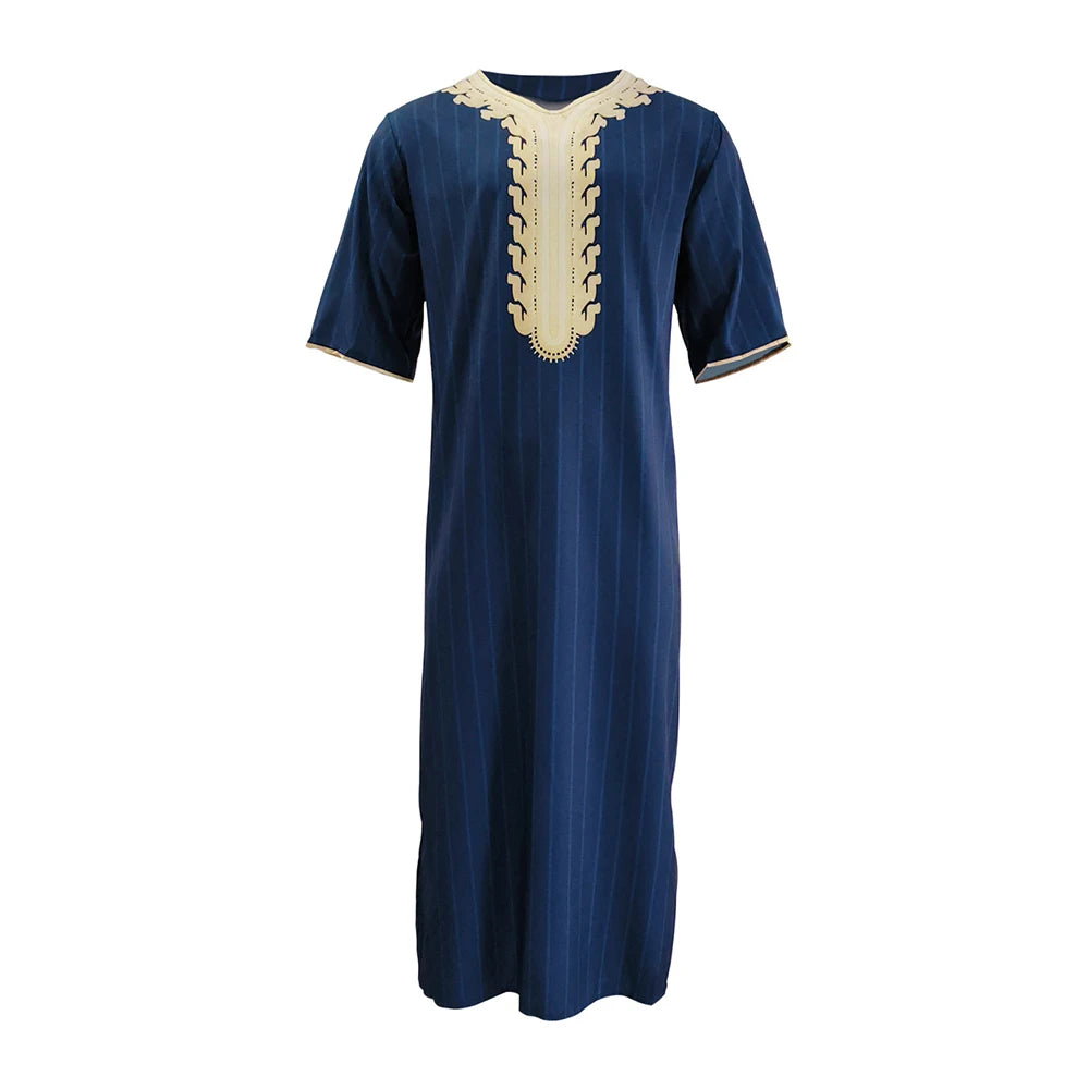 Mens Muslim Stripe Jubba Kaftan Dishdash Thobe Saudi Arab Muslim Clothing Long Sleeve Maxi Robe New Caftan Dubai Robe A50