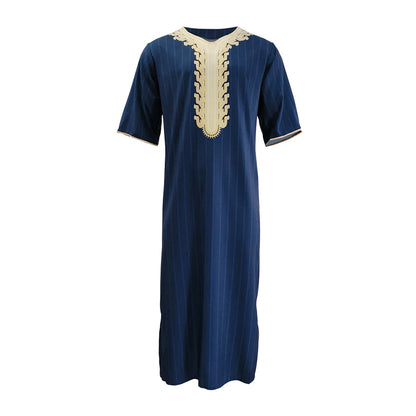 Mens Muslim Stripe Jubba Kaftan Dishdash Thobe Saudi Arab Muslim Clothing Long Sleeve Maxi Robe New Caftan Dubai Robe A50