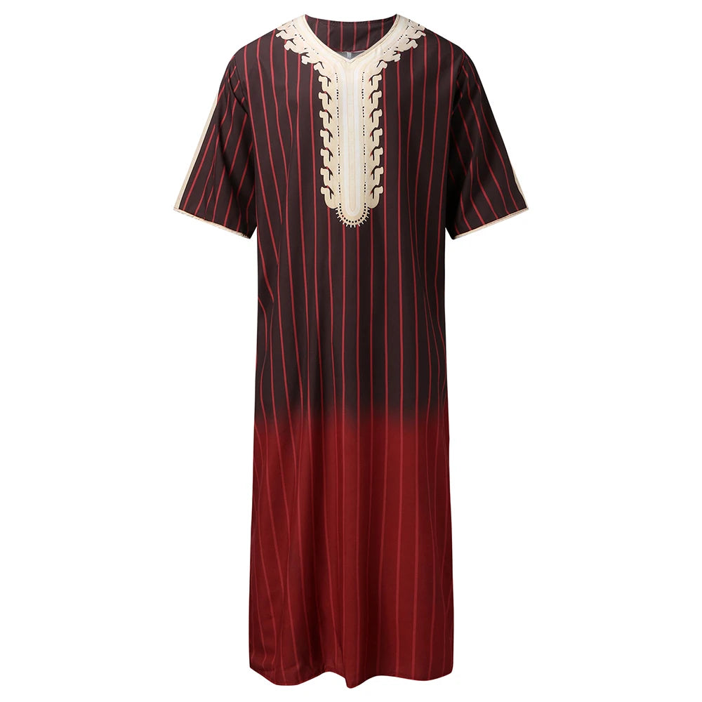 Mens Muslim Stripe Jubba Kaftan Dishdash Thobe Saudi Arab Muslim Clothing Long Sleeve Maxi Robe New Caftan Dubai Robe A50