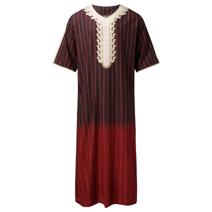 Mens Muslim Stripe Jubba Kaftan Dishdash Thobe Saudi Arab Muslim Clothing Long Sleeve Maxi Robe New Caftan Dubai Robe A50