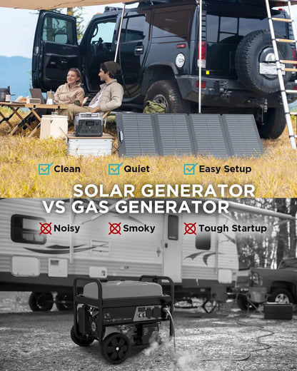 Solar Generator 512Wh Long-life LiFePO4 Portable Power Station& 160W Solar Panel for Home Backup Power,Up to 1000W Output