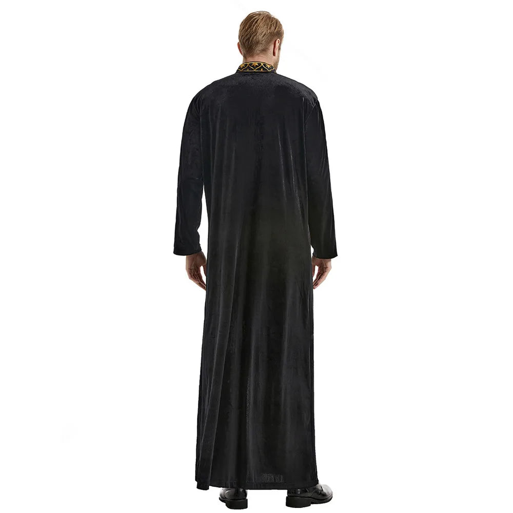 Ramadan Muslim Men Velvet Jubba Thobe Warm Kaftan Islam Clothing Eid Saudi Arabic Robe Thoub Thawb Dubai Abaya Dress Gown Abayas