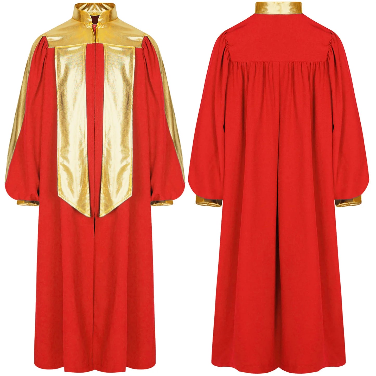 Deluxe Choir Robe For Church Boys Girls Long Sleeve Metallic Contrast Zipper Worship Dance Stained Glass Robe Muslim Arabic Thob