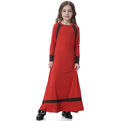New Middle East Arab Dubai Children Ramadan Kaftan Robe Girls Long Sleeve Dress Kids Muslim Abaya Dress Islamic Party Clothing