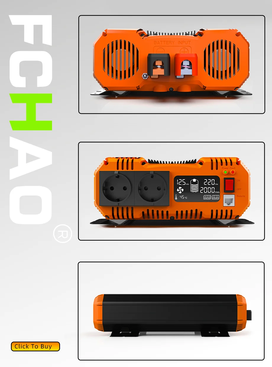 FCHAO Pure Sine Wave Inverter 12V 24V 48V To 220V 230V LCD Display Auto Accessories Power Converter For Home Camping  And RV