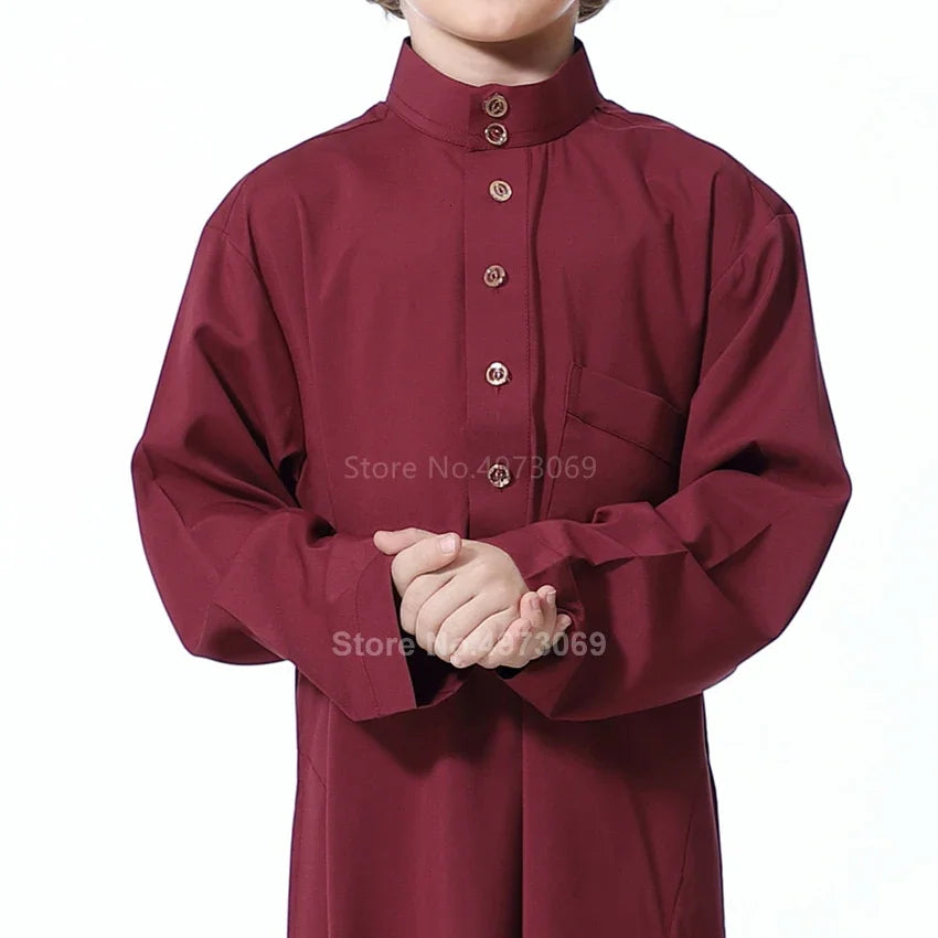 Muslim Robe Teenager Kids Saudi Arabia Pakistan Boy Thobe Middle East Full Sleeve Jubba Islamic Clothing Men Party Thobe Kaftan