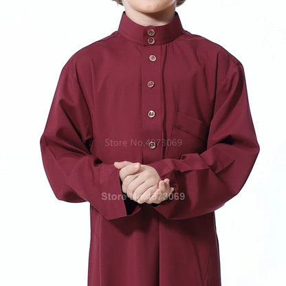 Muslim Robe Teenager Kids Saudi Arabia Pakistan Boy Thobe Middle East Full Sleeve Jubba Islamic Clothing Men Party Thobe Kaftan