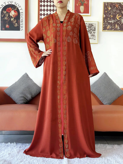 2024 Women Party Dress Chiffon Open Abaya Golden Stones Muslim Women Dress Islamic Clothing Cardigan Abaya Women Muslim Dress