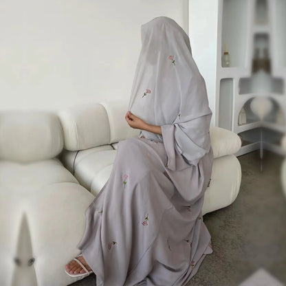 Flower Open Abaya Kimono Embroidery Muslim Abayas for Women Dubai Luxury Turkey Kaftan Hijab Robe Ramadan Eid Islamic Clothing