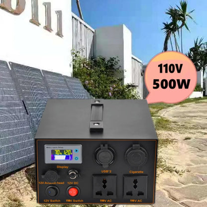 12V Lithium Battery Inverter AC220V 500W Rechargeable Battery Solar Energy Storage Backup Outdoor Battery Pack Sine Wave 50~60HZ