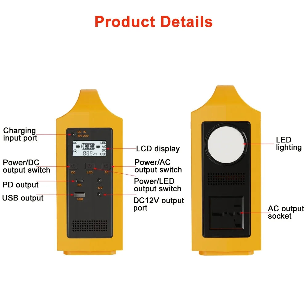 100W Portable Power Station 100V/220V Solar Power Generator UPS Charging Stations Outdoor Emergency Power Bank LED For Camping