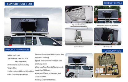 Z Shaped Camping Roof Tent Aluminum Hard Shell Rooftop Tent Outdoor Car Rooftop Tents Offroad Outdoor Camping