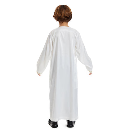 Luxury Muslim Thobe Boys Saudi Dress Kids Islamic Clothing Turkish Arab Dubai Black White Yellow Abaya Children TH881