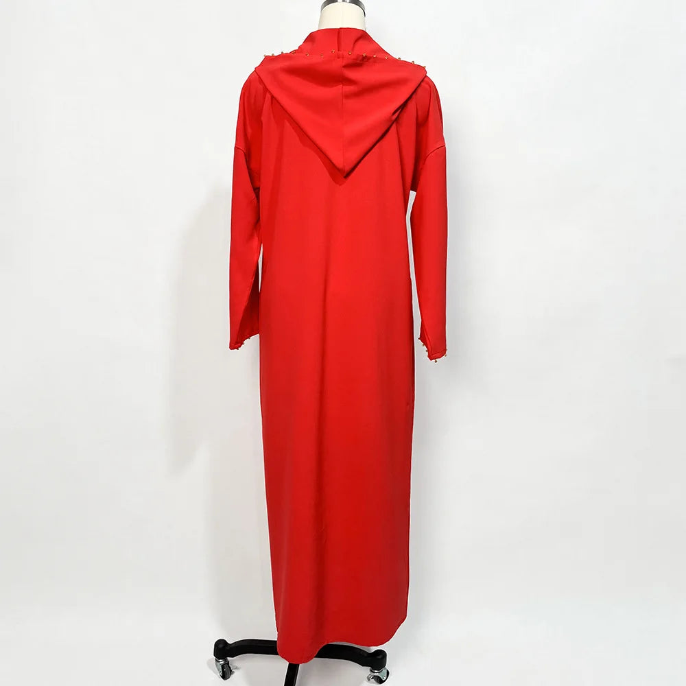 Abaya Muslim Maxi Long Sleeve Dress With Cap Women Diamond Arab Dubai Islamic Clothing Autumn New Loose Casual Turkey Robe