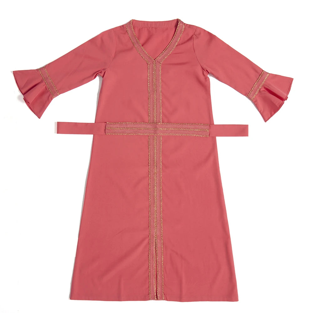 Kids Muslim Girls Abaya Prayer Long Maxi Dress Turkey Kaftan Arab Robe Dubai Islam Morocco Eid Party Ramadan Holiday Gown Caftan