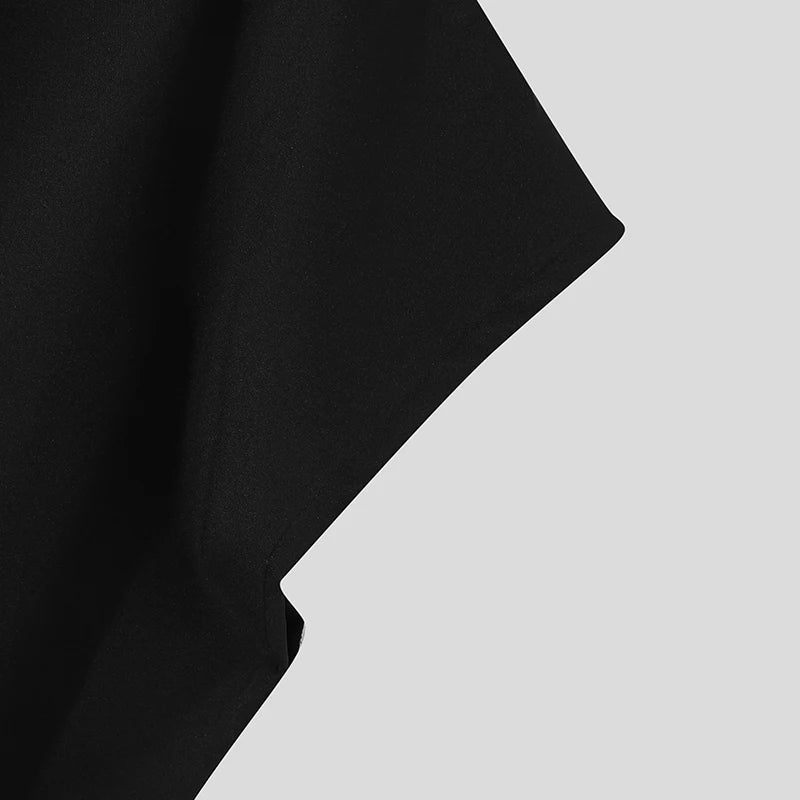 INCERUN Men Sets Muslim Clothing 2023 O-neck Short Sleeve T Shirt & Wide Leg Pants Two Pieces Solid Baggy Men Casual Suits 7