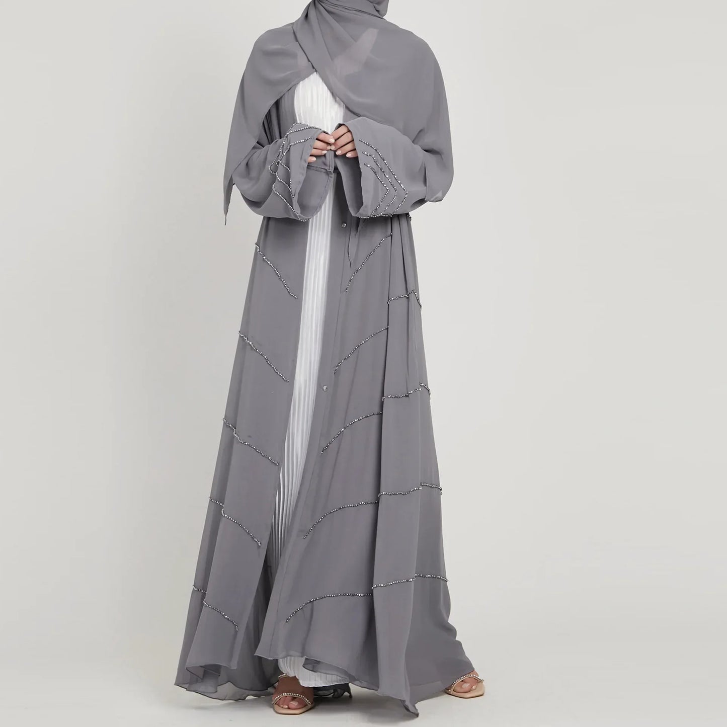 Hand made diamond beading Ramadan Eid Muslim dress long abayas robe fancy maxi French stylish modest Islamic wy1368 G1665