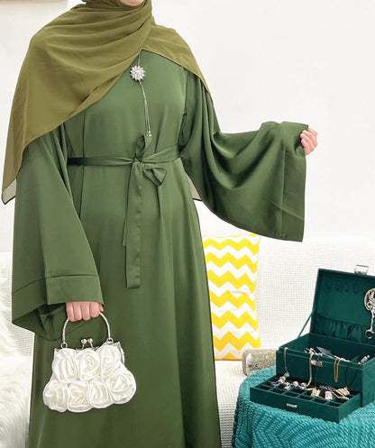 Plain Satin Abaya Dress for Muslim Women, Side Pockets Wide Sleeves, Dubai Turkish Hijabi Islamic Clothing, Modest Robe, Ramadan