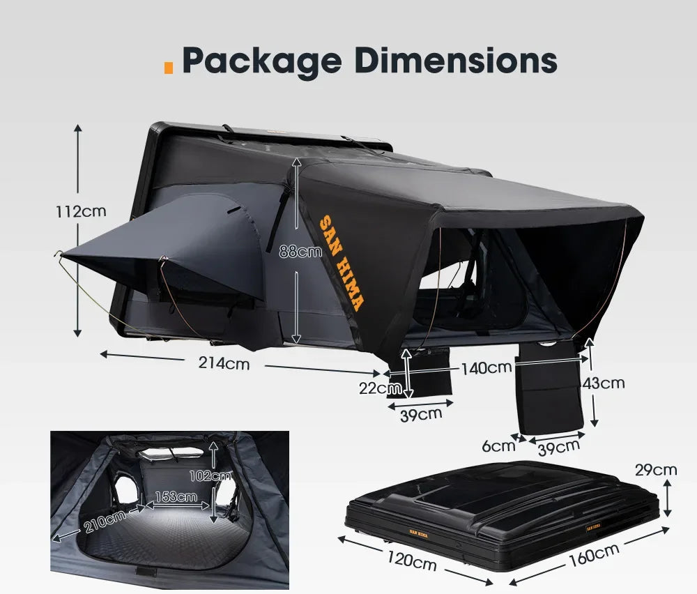 SAN HIMA UV Resistant Waterproof 4 Person Hard Shell Roof Top Tent ABS Clamshell Hardshell Car Rooftop Tent For 4x4 Camping