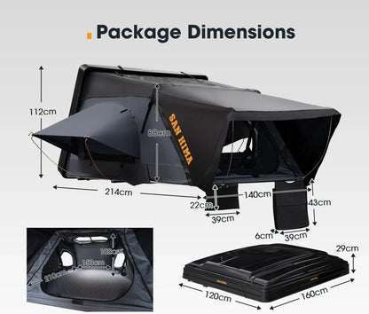 SAN HIMA UV Resistant Waterproof 4 Person Hard Shell Roof Top Tent ABS Clamshell Hardshell Car Rooftop Tent For 4x4 Camping