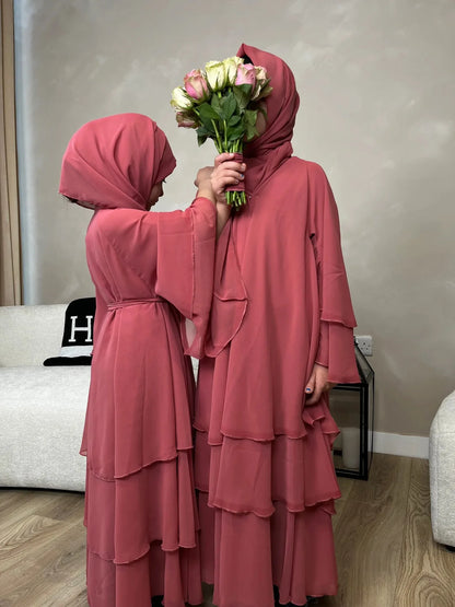Ramadan Chiffon Muslim Kids Open Abaya Girl Summer Maxi Dress Dubai Islamic Dresses Khimar Prayer Clothes for Children Long Robe